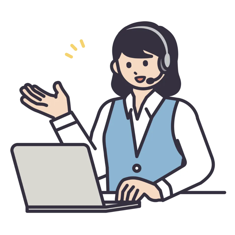 オンラインサポートに対応するスタッフのイラスト